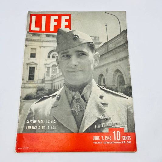 1943 June 7 Life Magazine Marines Cpt FOSS Betty Grable Pin Up WWII Ads Coke TD8