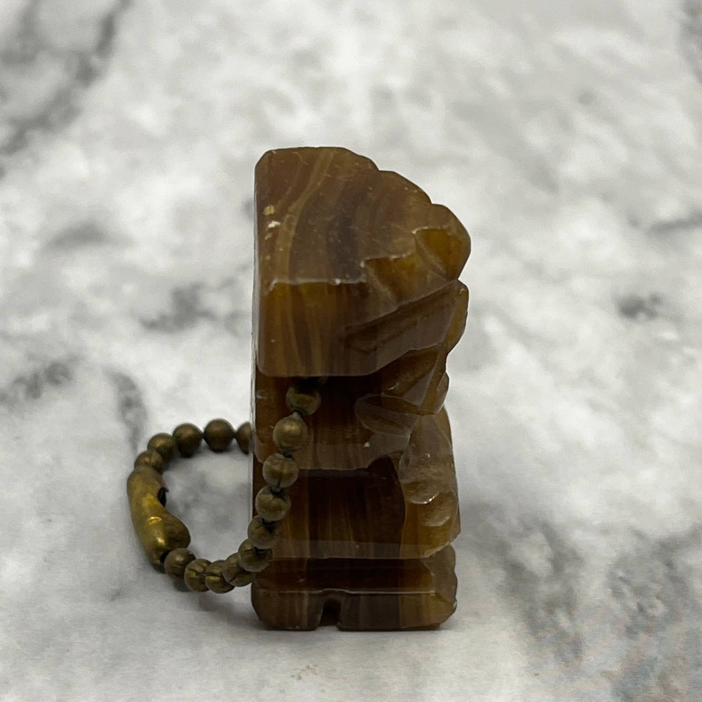 Hand Carved Brown Onyx Marble Aztec Mayan Tribal Keychain SA2