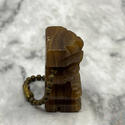 Hand Carved Brown Onyx Marble Aztec Mayan Tribal Keychain SA2