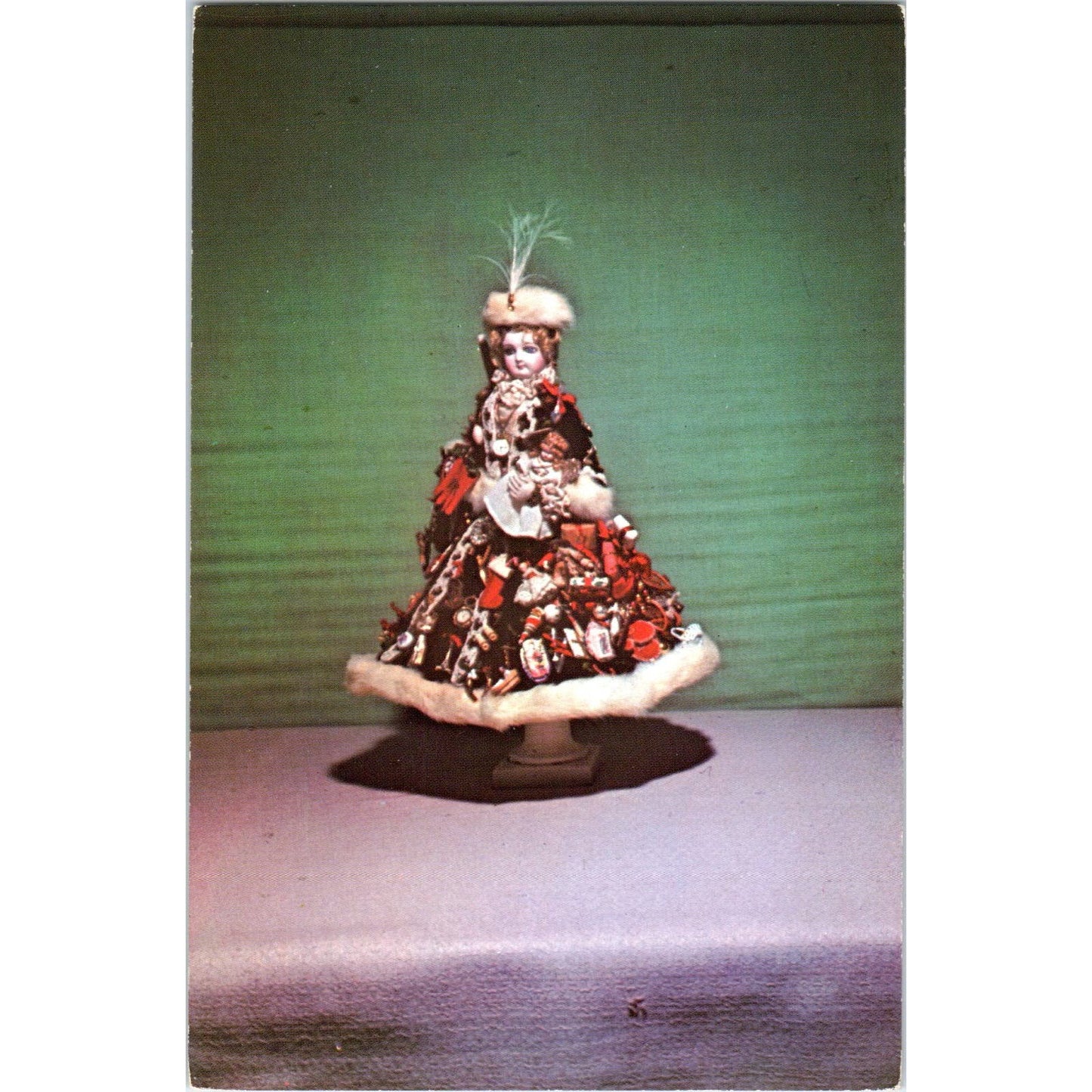 French Fashion Doll Dressed as Christmas Lady  Yesteryears Museum Postcard PB6