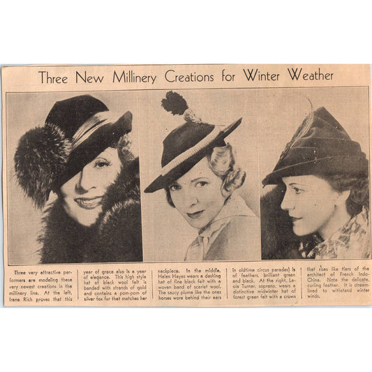 1935 MPLS Journal Newspaper Ad New Millinery Creations for Winter Weather FL5-2