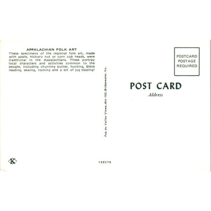 Appalachian Folk Art Hickory Nut Corn Cob Head Doll Collection Postcard PB7