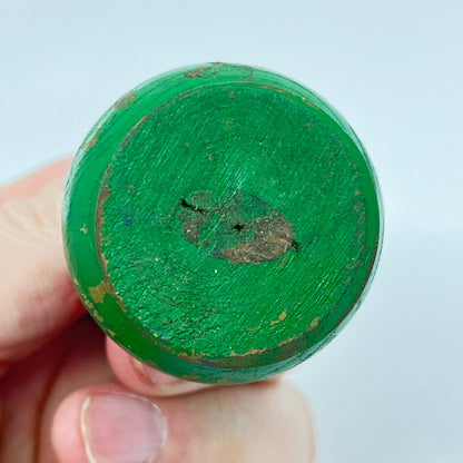 Vintage Green Wood Metal Tipped Toy Spinning Top TE1