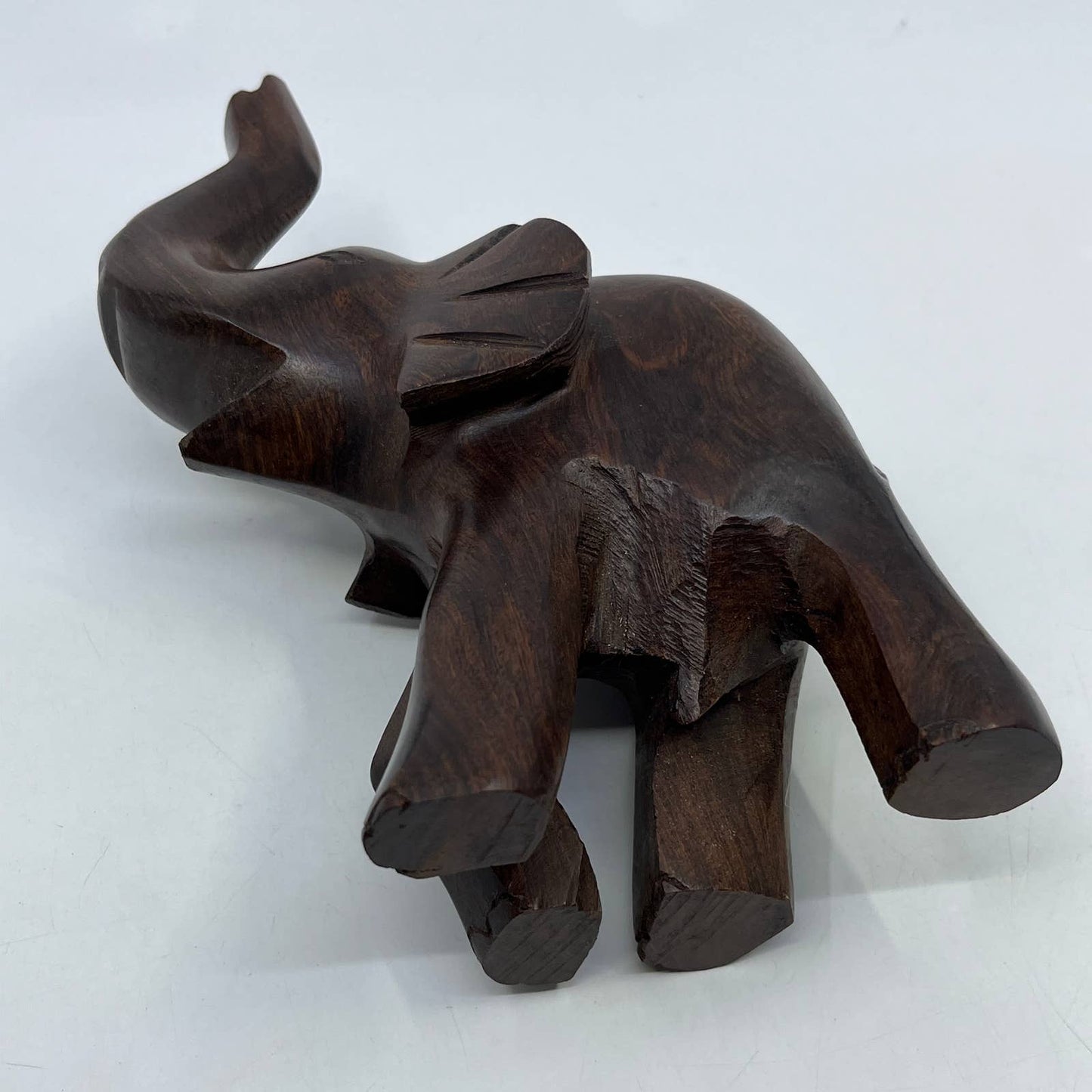 Hand Carved Elephant Dark Wood Sculpture Heavy 5x8” TI2