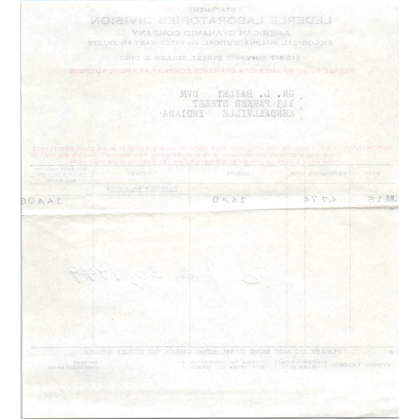 1916 Lederle Laboratories Division American Cyanamid Company Invoice AD8