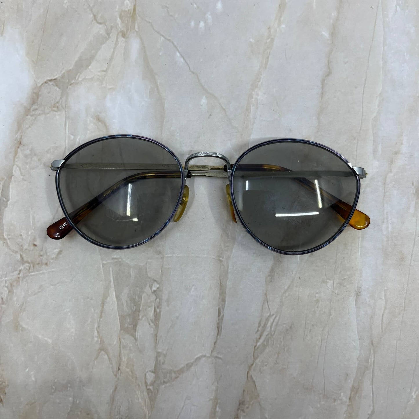 Round Tortoise Shell Metal Silver Tone Sunglasses Eyeglasses Frames TJ1-G2-9