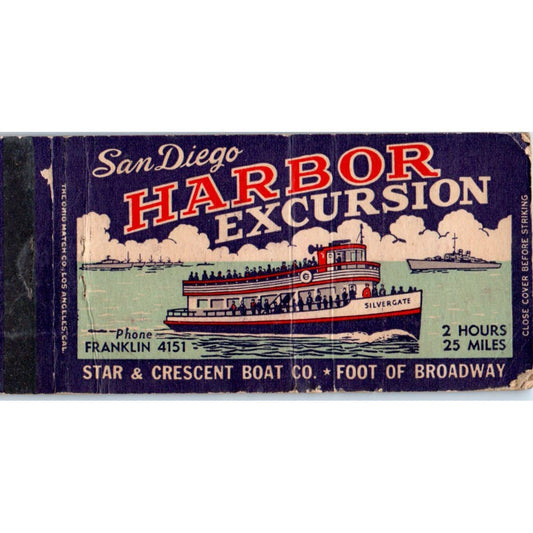 San Diego Harbor Excursion California Advertising Matchbook Cover MM9-4