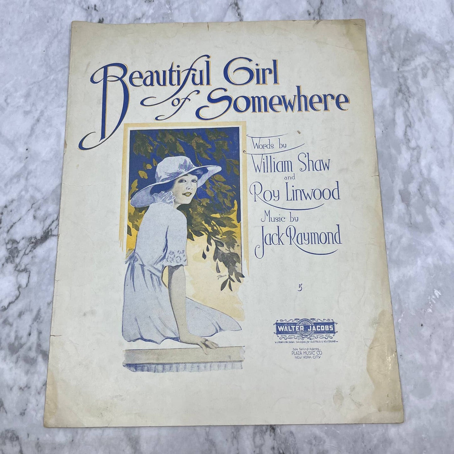 1918 Sheet Music Beautiful Girl of Somewhere by Shaw, Linwood and Raymond TH1