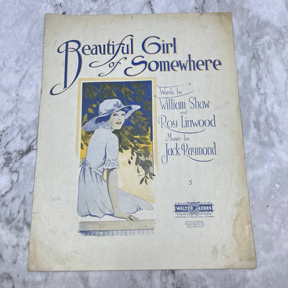 1918 Sheet Music Beautiful Girl of Somewhere by Shaw, Linwood and Raymond TH1
