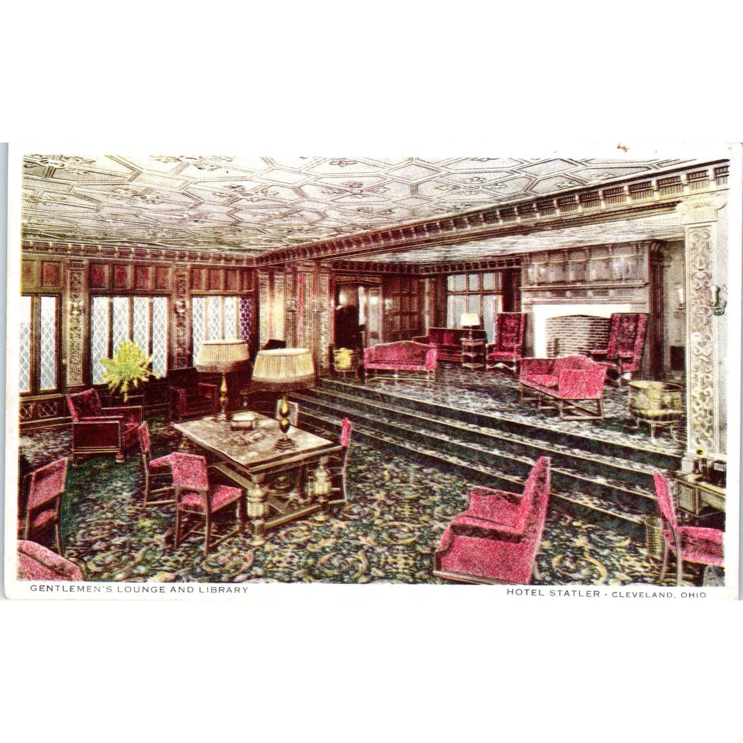 Antique Postcard Gentleman's Lounge Hotel Statler Cleveland OH TD8-O2