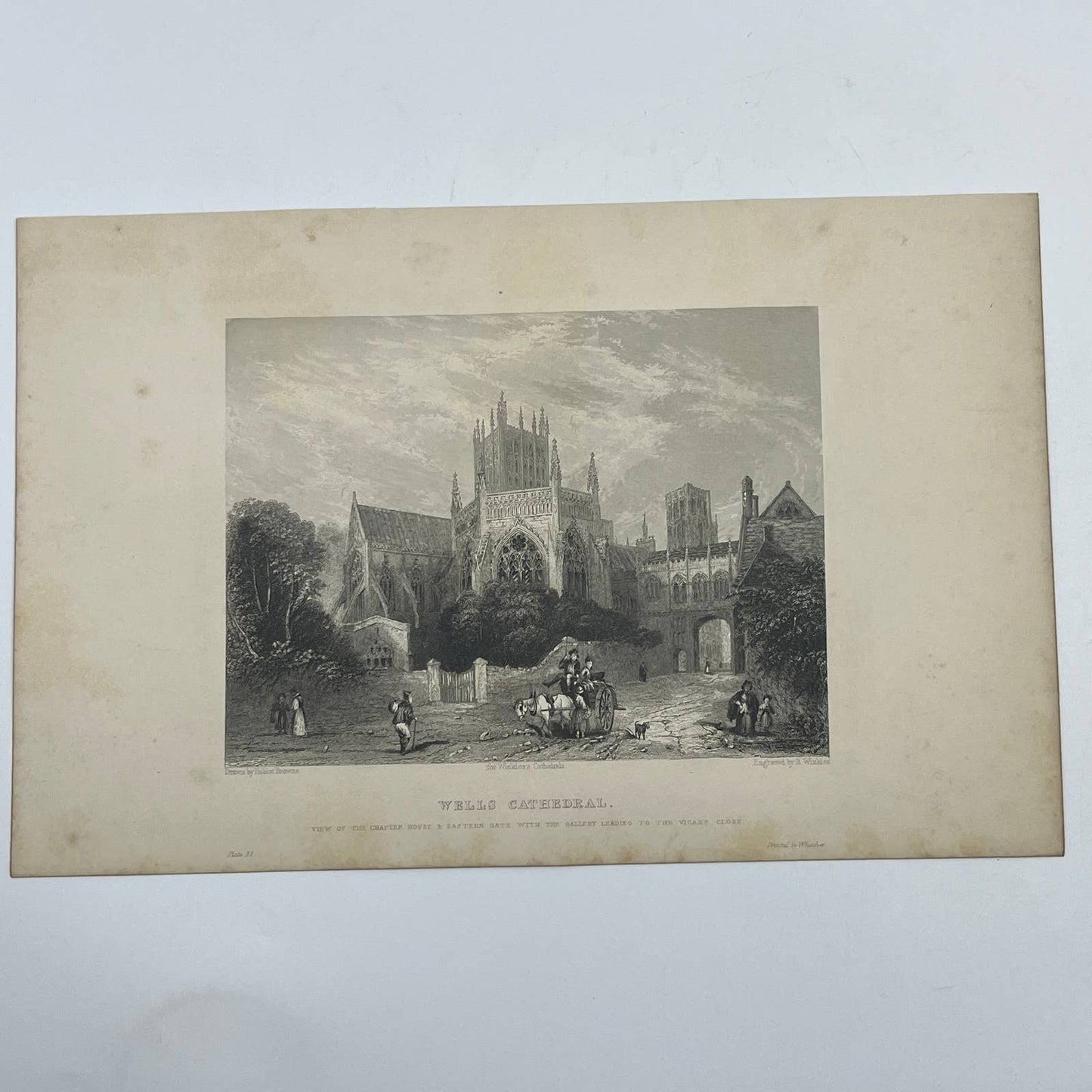 1836 Original Engraving Wells Cathedral View of Chapter House & Eastern Gate AC6