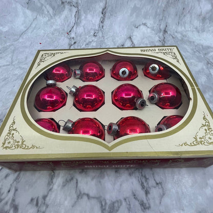Shiny Brite 12 Vintage 1 3/4" Mercury Glass Ornaments Original Box Red/Pink TJ9