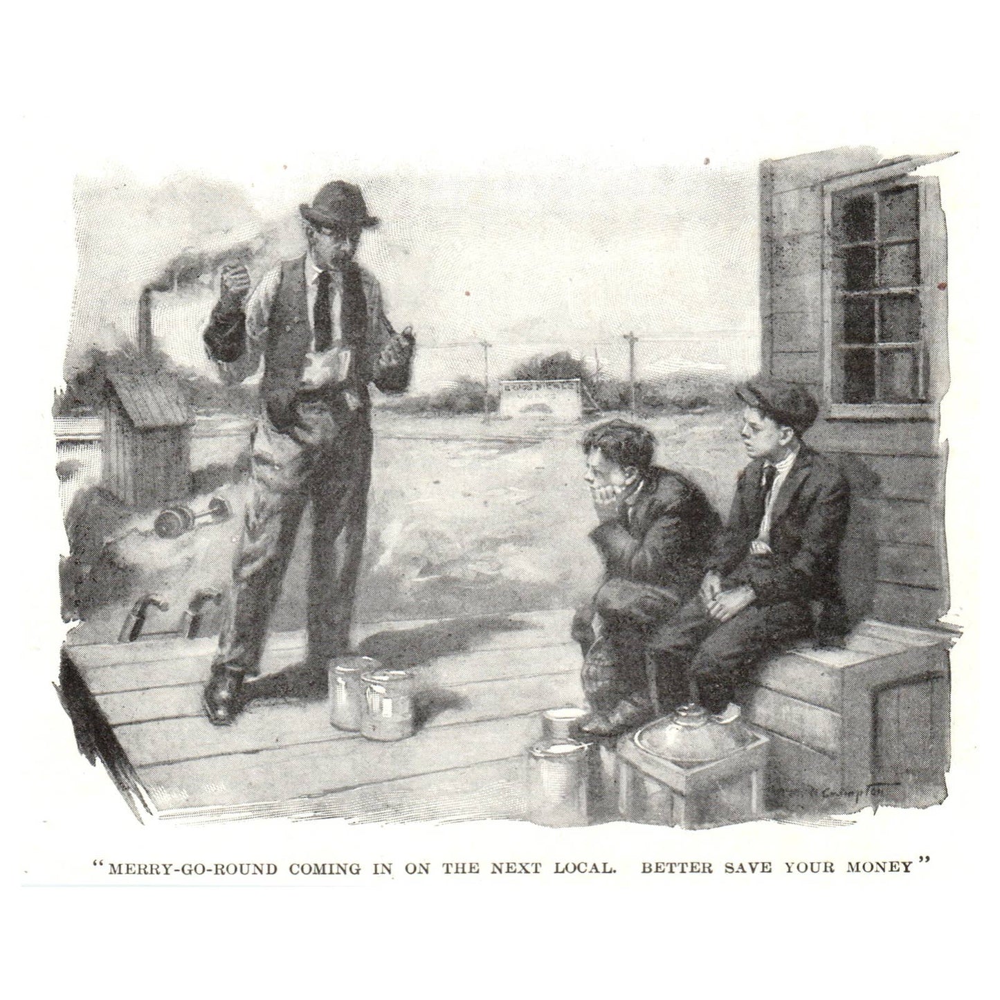 Merry Go Round Comin' in on the Next Local - 1921 Original Illustration TJ7-S