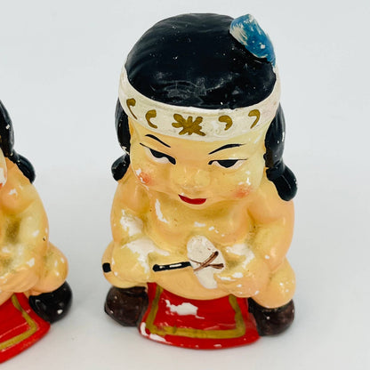 VTG 1950s Indian Native American Twin Children Salt & Pepper Hand Painted TB5