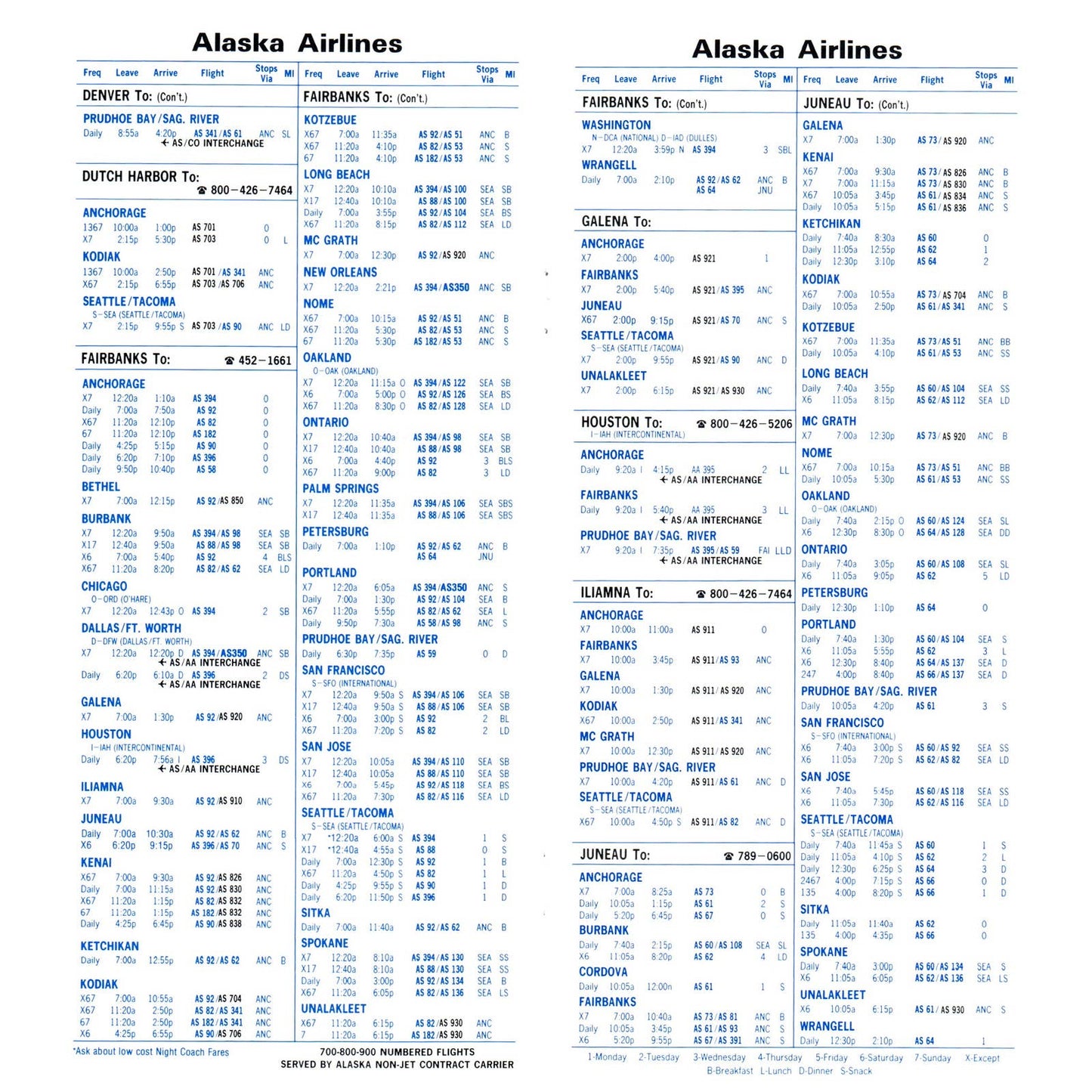 1984 Alaska Airlines System Timetable Travel Brochure SE4