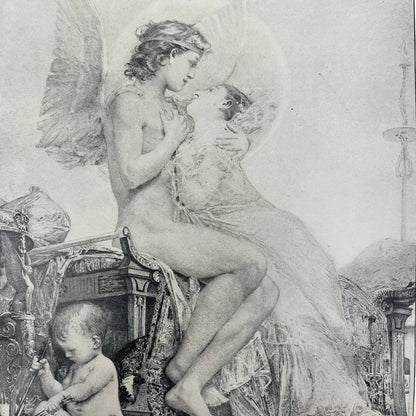 1880s Victorian Art Print Engraving CUPID AND PSYCHE Paul Baudry