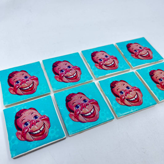 1950s Lot of 8 Howdy Doody Porcelain Bathroom Tiles 2x2” TE5