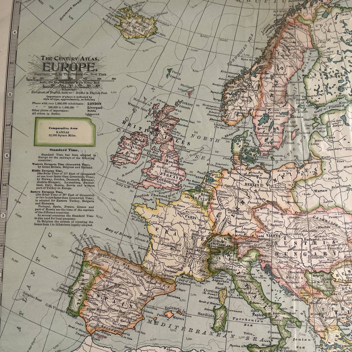 Antique 1897 The Century Atlas Map of EUROPE PRE WWI Engraved 12.5 x 17” FL5