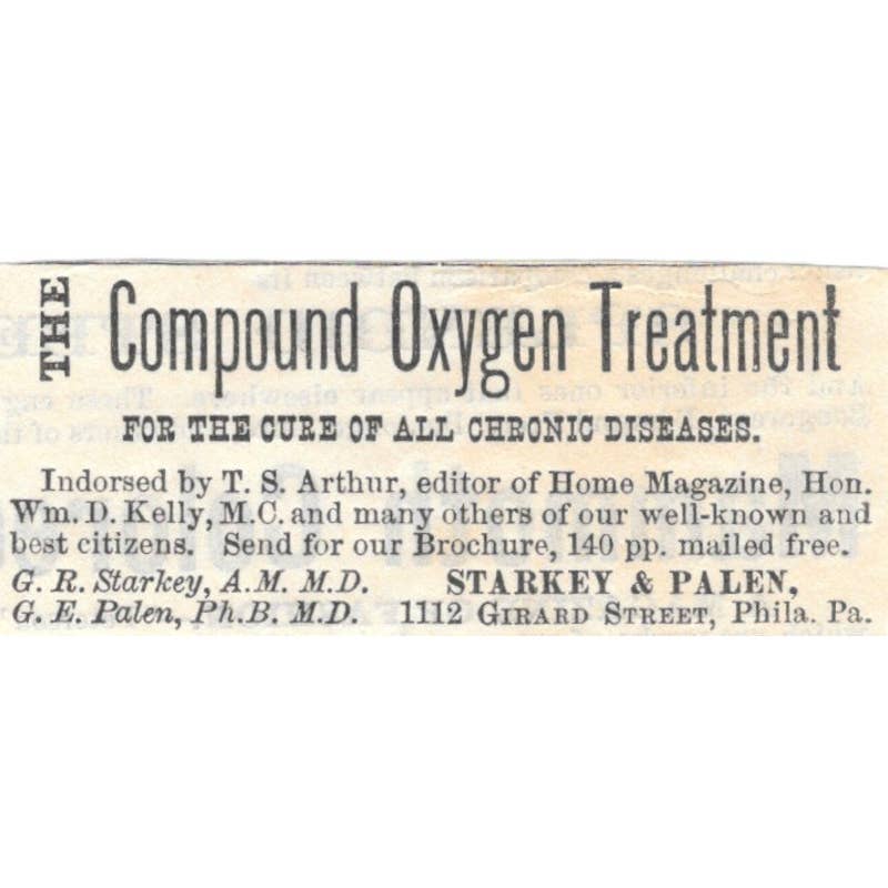 The Compound Oxygen Treatment Starkey & Palen Philadelphia - Ad 1878 TJ7-L2-3