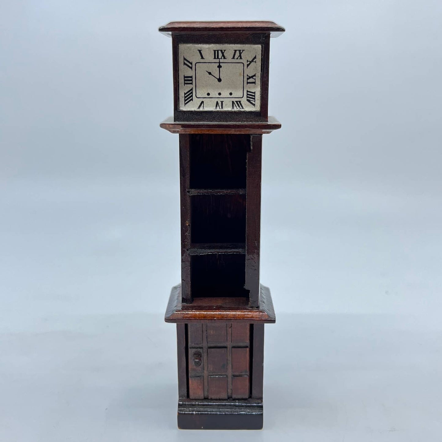 Vintage Dollhouse Furniture Handmade Wood Grandfather Clock 1.25 x 6” TF4