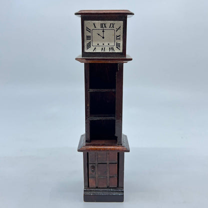Vintage Dollhouse Furniture Handmade Wood Grandfather Clock 1.25 x 6” TF4