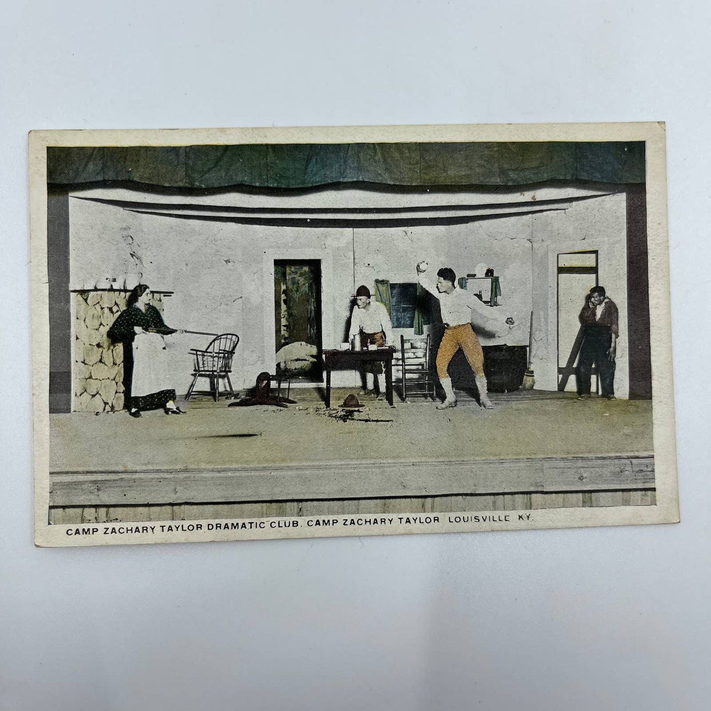 VTG Postcard 1918 WWI Dramatic Club Scene Camp Zachary Taylor Louisville KY PA1