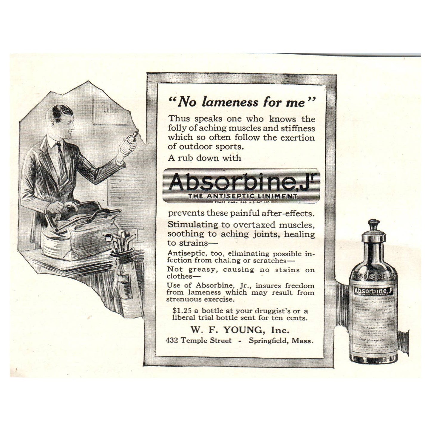 Absorbine Jr. Antiseptic Liniment W.F. Young Springfield MA - 1921 Ad TJ7-S