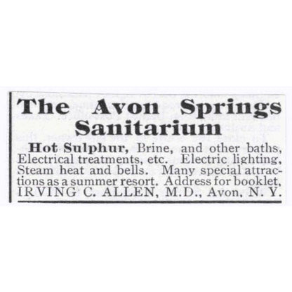 The Avon Springs Sanitarium Irving C. Allen Avon NY - 1903 Original Ad TJ7-S9