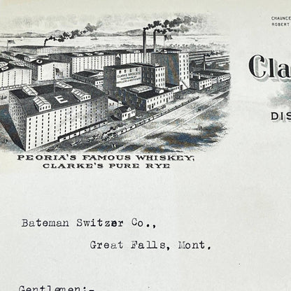 1915 Clarke Bros. & Co. Distillers & Blenders Letterhead Peoria IL AB5