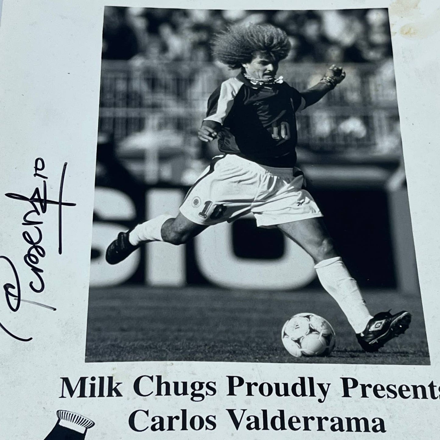Milk Chugs Carlos Valderrama Soccer Player Autographed Photo AA6