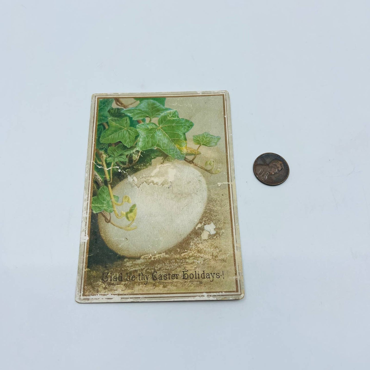 1880s Victorian Easter Card Egg & Leaves PA5