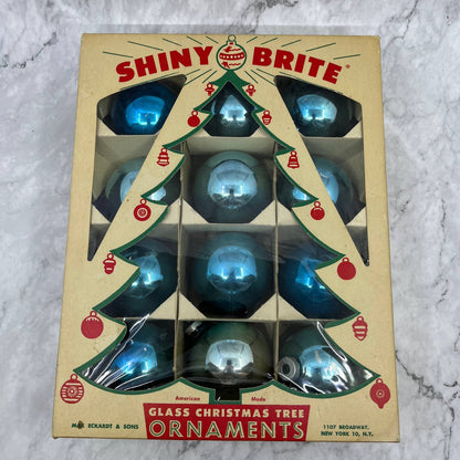 Shiny Brite 12 Vintage Mercury Glass Ornaments With Original Box Blue Turquoise