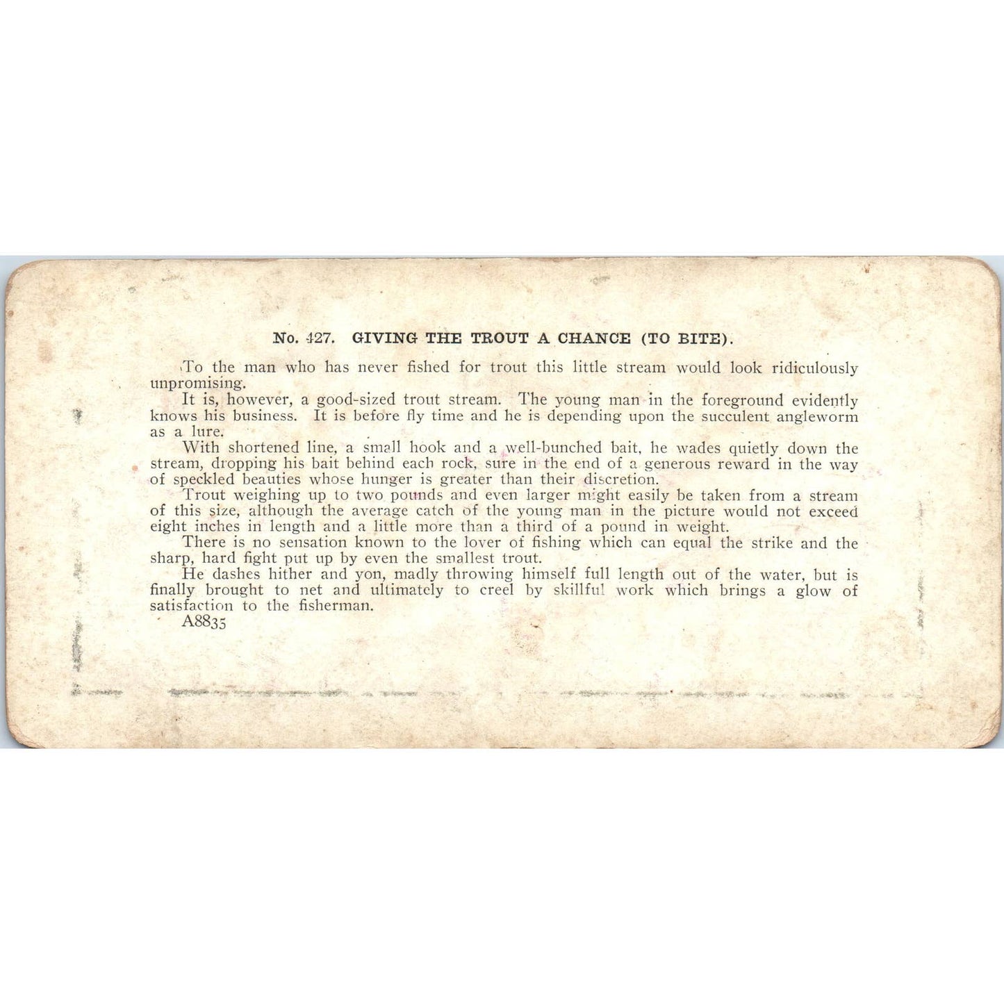 Victorian Fishing "Giving the Trout a Chance" - Antique Stereoview Card TJ1-C1