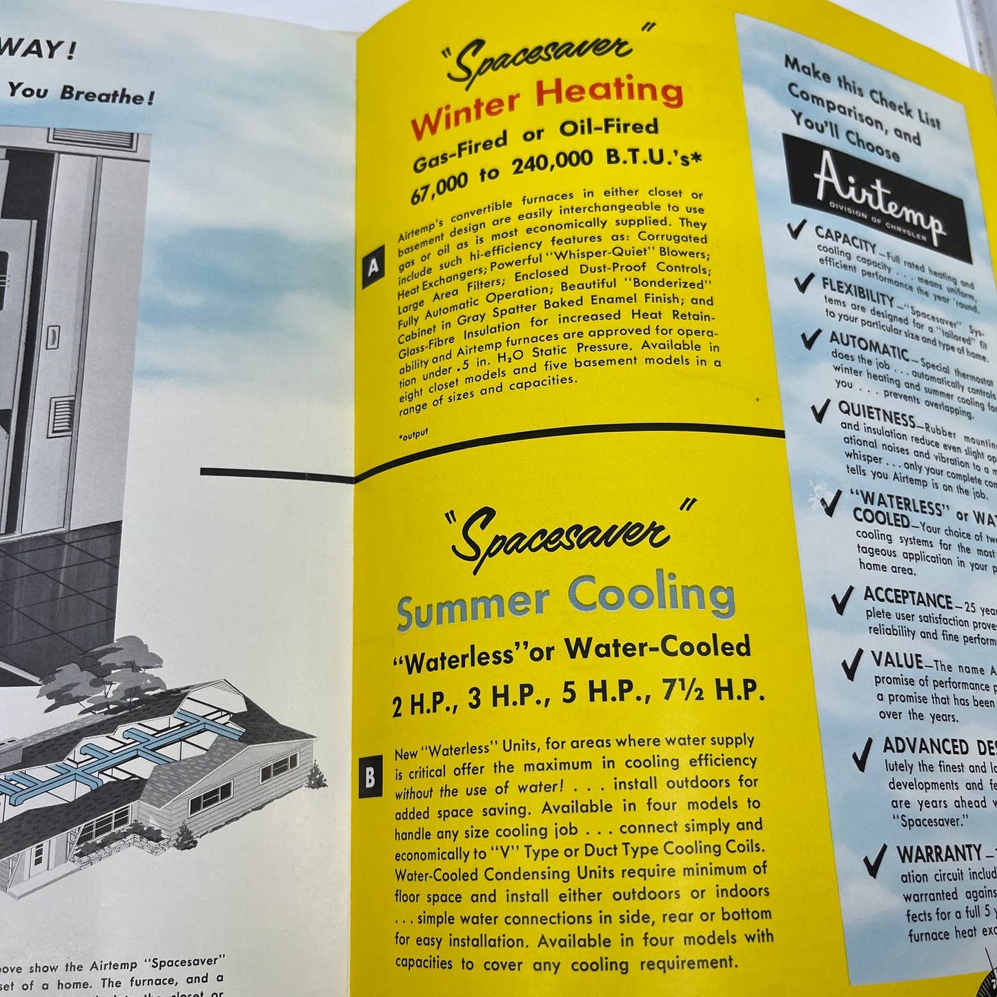 1956 Chrysler Airtemp Year Round Air Conditioner Advertising Tri-Fold Leafet AC8