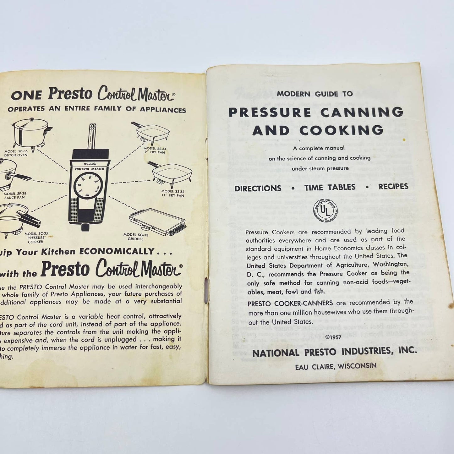 1957 Modern Guide to Pressure Canning & Cooking Presto Cooker Cook Book SC9