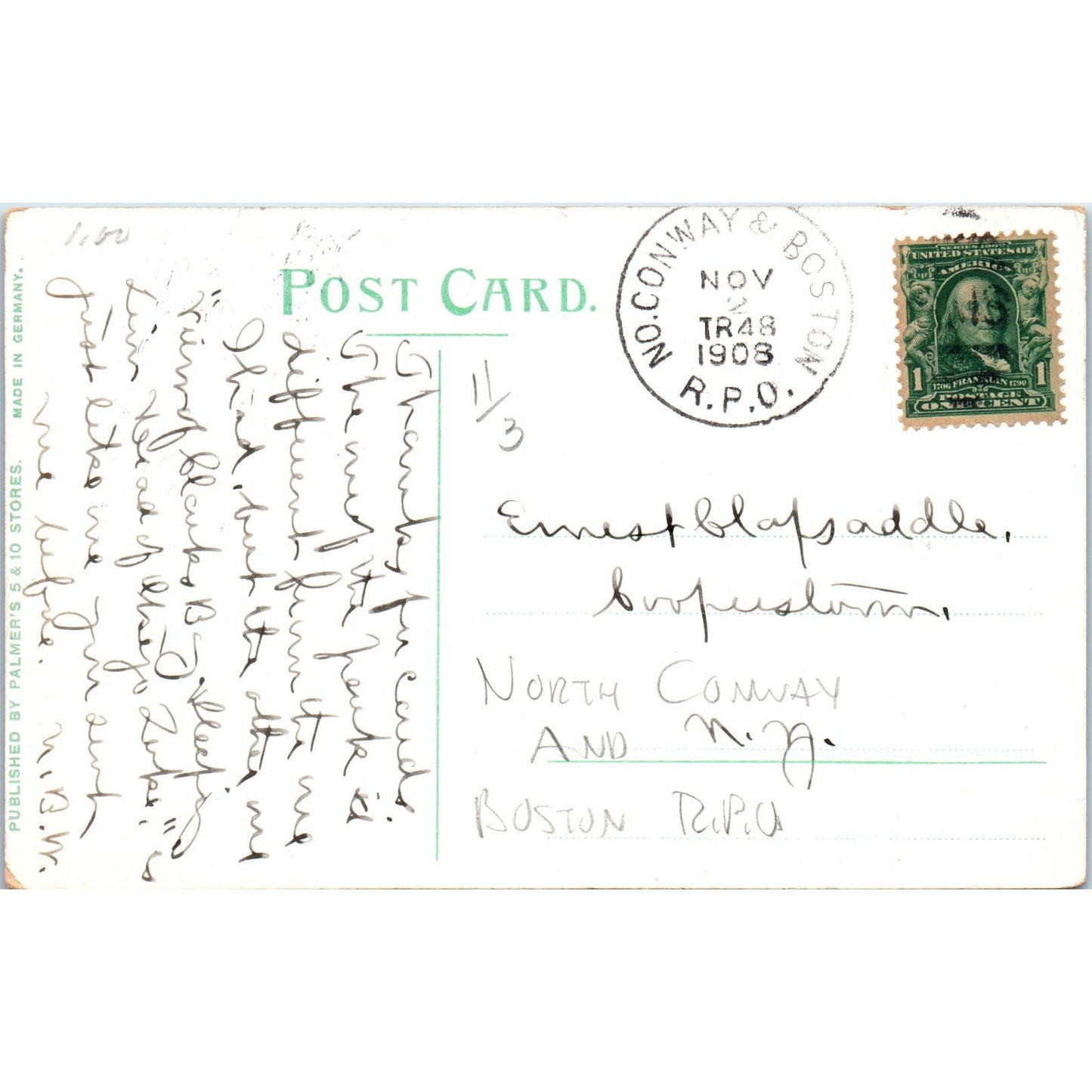 Rochester NH Intervale Looking Down River 1908 Original Postcard TJ9-P2