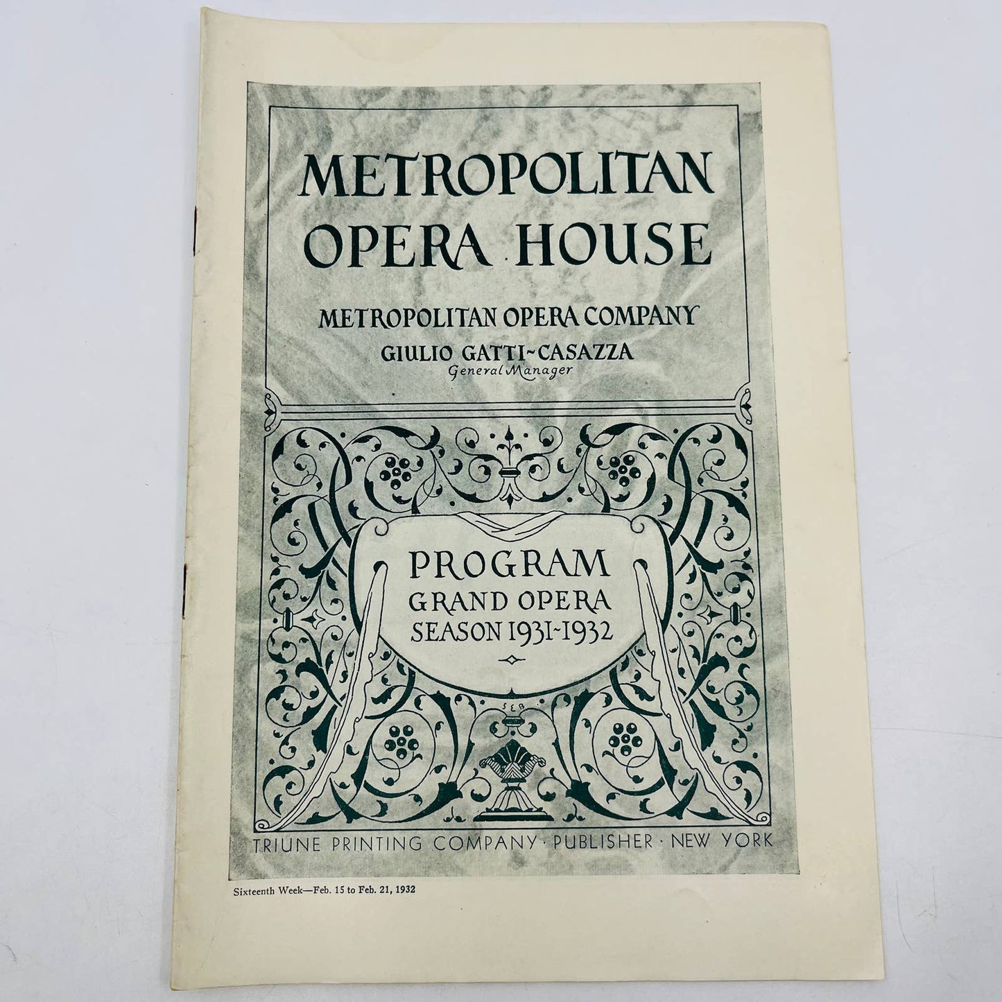 1931-32 Season Metropolitan Opera House MET Grand Opera Program Week 16 NYC TD6