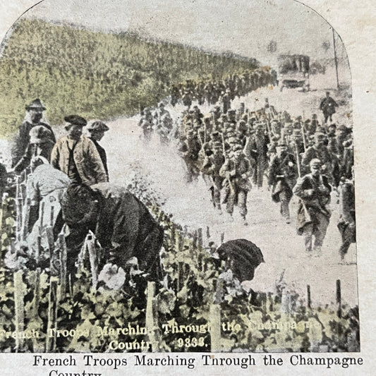 French Troops Marching Through Champagne Country Antique Stereoview Card H2-3