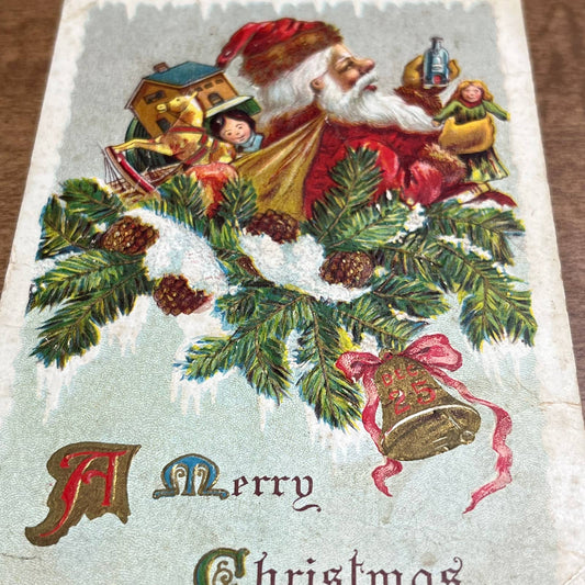c1900 Embossed Santa Claus Kris Kringle A Merry Christmas Postcard PA2