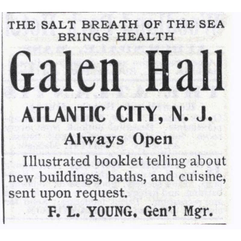 Galen Hall Atlantic City NJ F.L. Young - 1903 Original Ad TJ7-S9