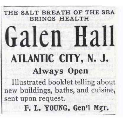 Galen Hall Atlantic City NJ F.L. Young - 1903 Original Ad TJ7-S9