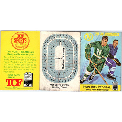 1973-74 Minnesota North Stars Hockey Pocket Schedule Twin City Federal TK1-P3