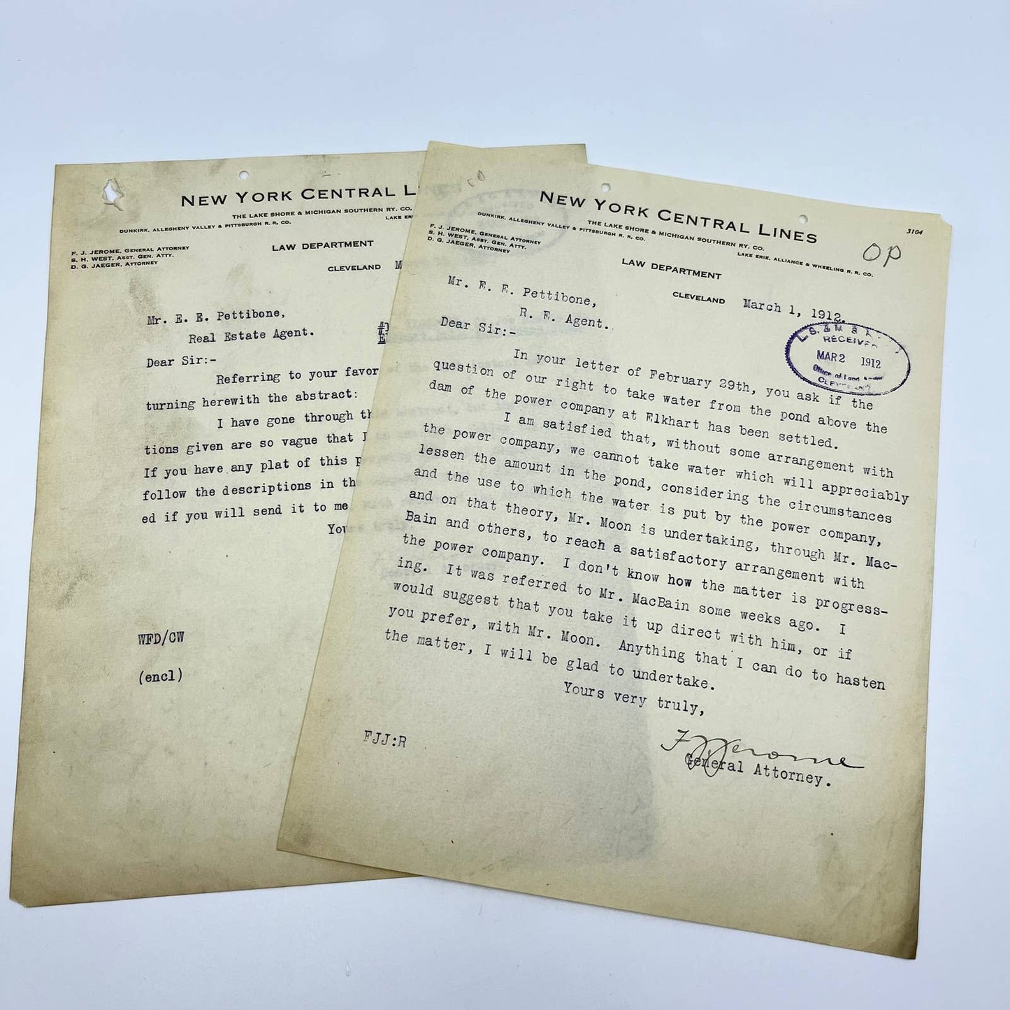 1912 The New York Central Lines Railroad RR Law Department Memo Lot of 2 AB1