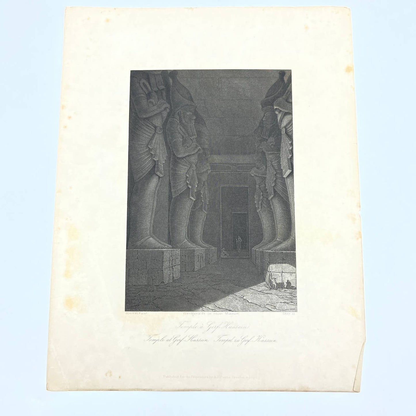 1864 Original Steel Art Engraving - Temple At Gerf Hussein Schirmer 8.5x11" AC3