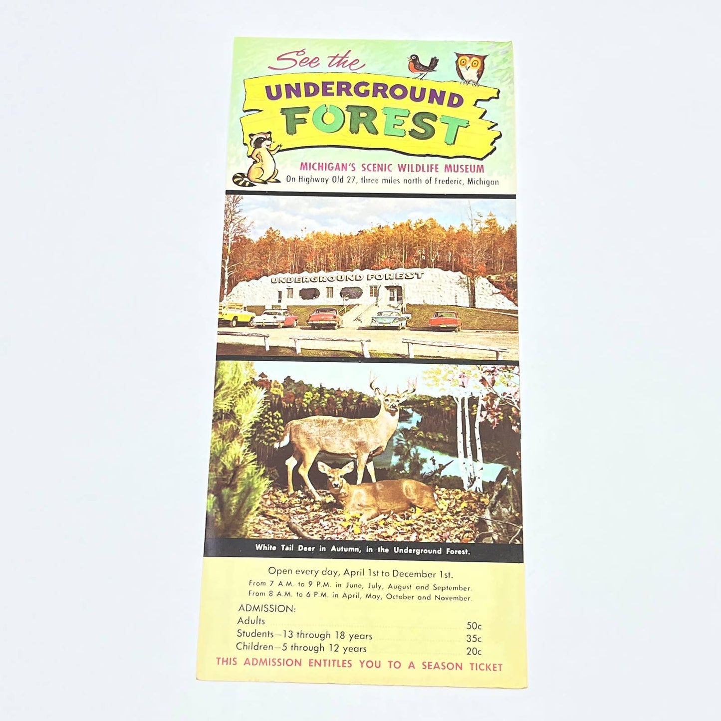 1963 Underground Forest Michigan Scenic Wildlife Museum Frederic Brochure AC1