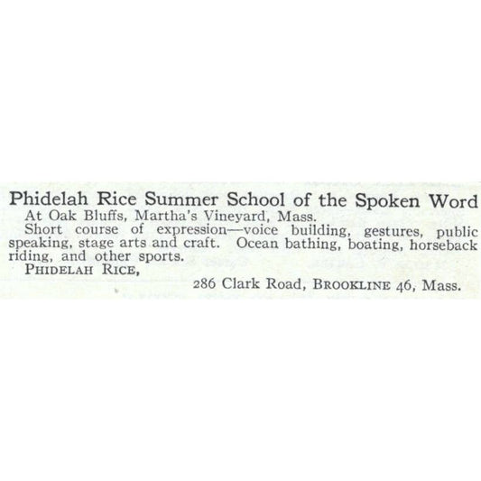Phidelah Rice Summer School Martha's Vineyard MA - 1921 Original Ad TJ7-S6