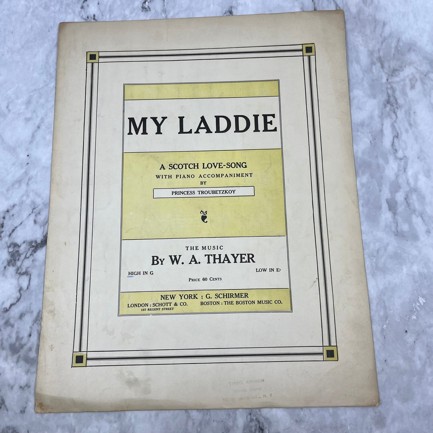 My Laddie - A Scotch Love Song 1906 Sheet Music Large Format W.A. Thayer V39-3