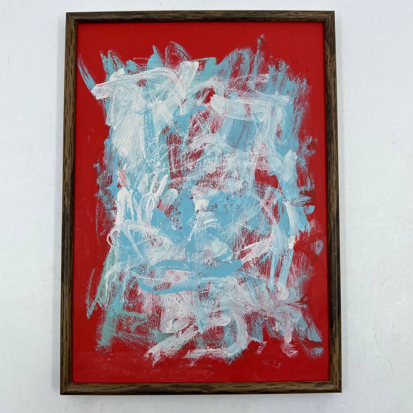 Framed Original Abstract Art Painting "Red White Sky Blue" Acrylic 5x7 TI5
