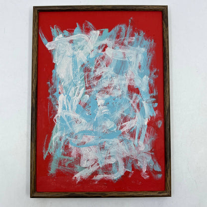 Framed Original Abstract Art Painting "Red White Sky Blue" Acrylic 5x7 TI5