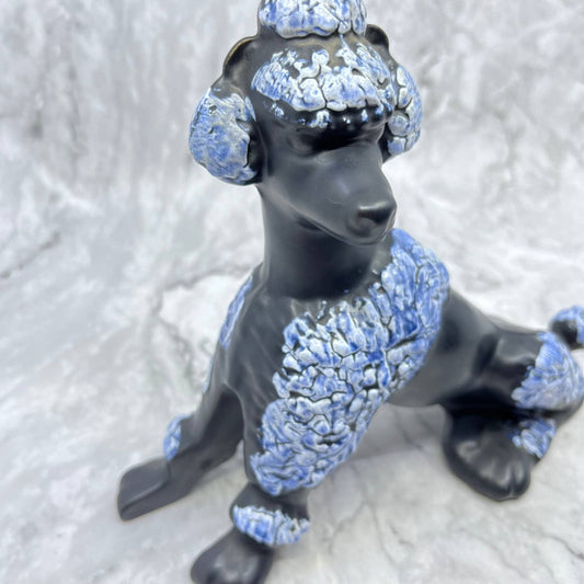 Vintage MCM Atomic Black and Blue Poodle Dog Ceramic Figurine 8x9" TI9